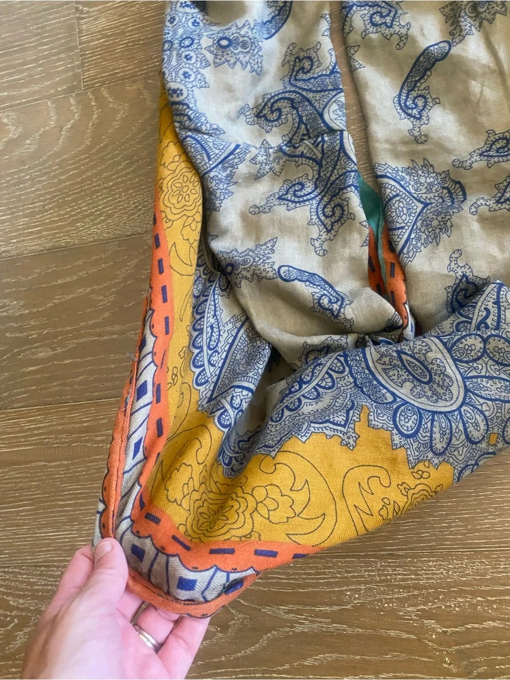 New Anthropologie Boho Paisley Yellow Color Block Hippie Printed Infinity Scarf